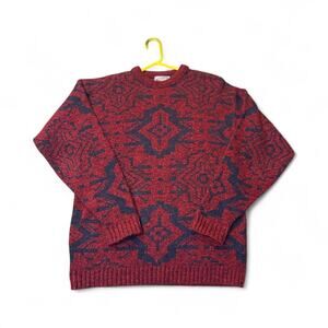 Vintage Le Tigre Sweater Mens Large Red Knit Pullover USA Preppy 90s Red Acrylic